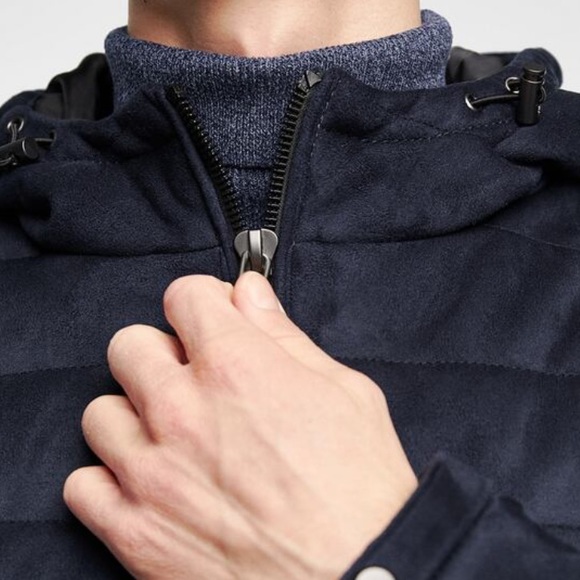 Zara Man Puffer Coat Jacket Faux Suede Hood - Picture 2 of 6